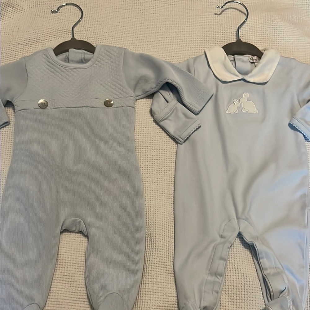 Lot of 2 0-3 Months Kissy Kissy Footies Onesie Pima cotton baby blue preowned